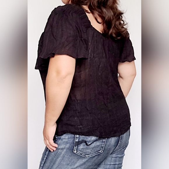 Zac&Rachel Women Top Blouse Cotton/Rayon Layered Square Neck Flowy Black 1X - Picture 9 of 16